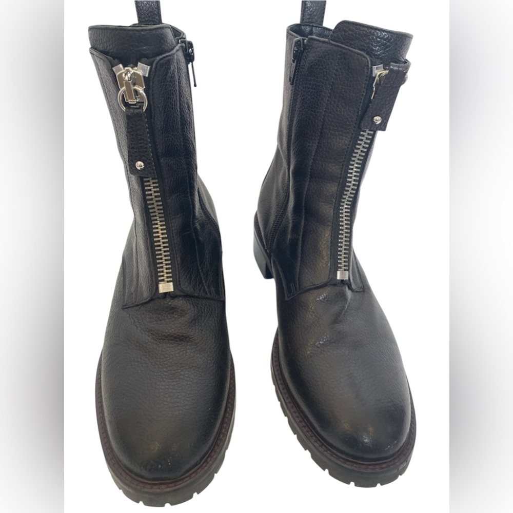 NAPOLEONI Made in Italy black leather Front Zip Combat lug sole ankle boots 9